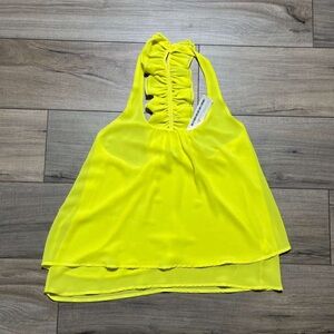 Vizio Womens Chiffon Tank Top With Ruffle Back Size Small Lemon Yellow